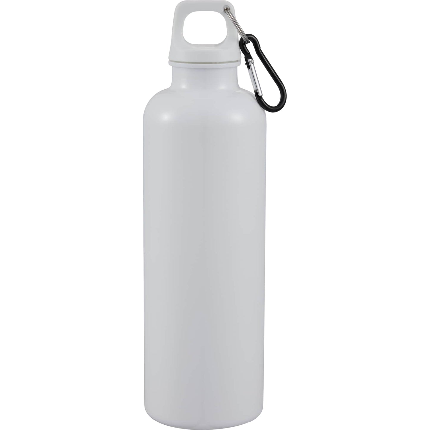 Front View of White Race 25oz  Recycled Bottle with Carabiner plain