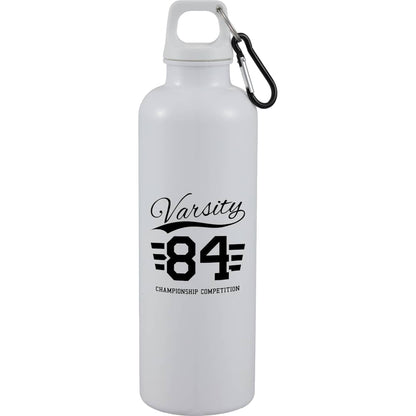 Front View of White Race 25oz  Recycled Bottle with Carabiner