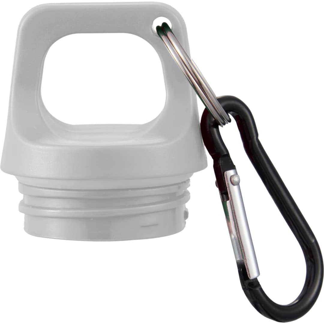 Front View of White Race 25oz  Recycled Bottle with Carabiner