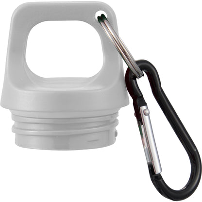 Front View of White Race 25oz  Recycled Bottle with Carabiner