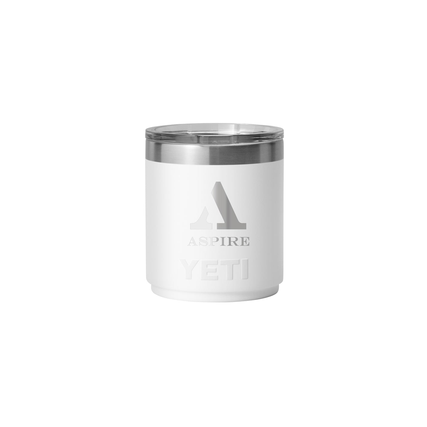 Front View of White Rambler® 10 oz Stackable Lowball with MagSlider™ Lid
