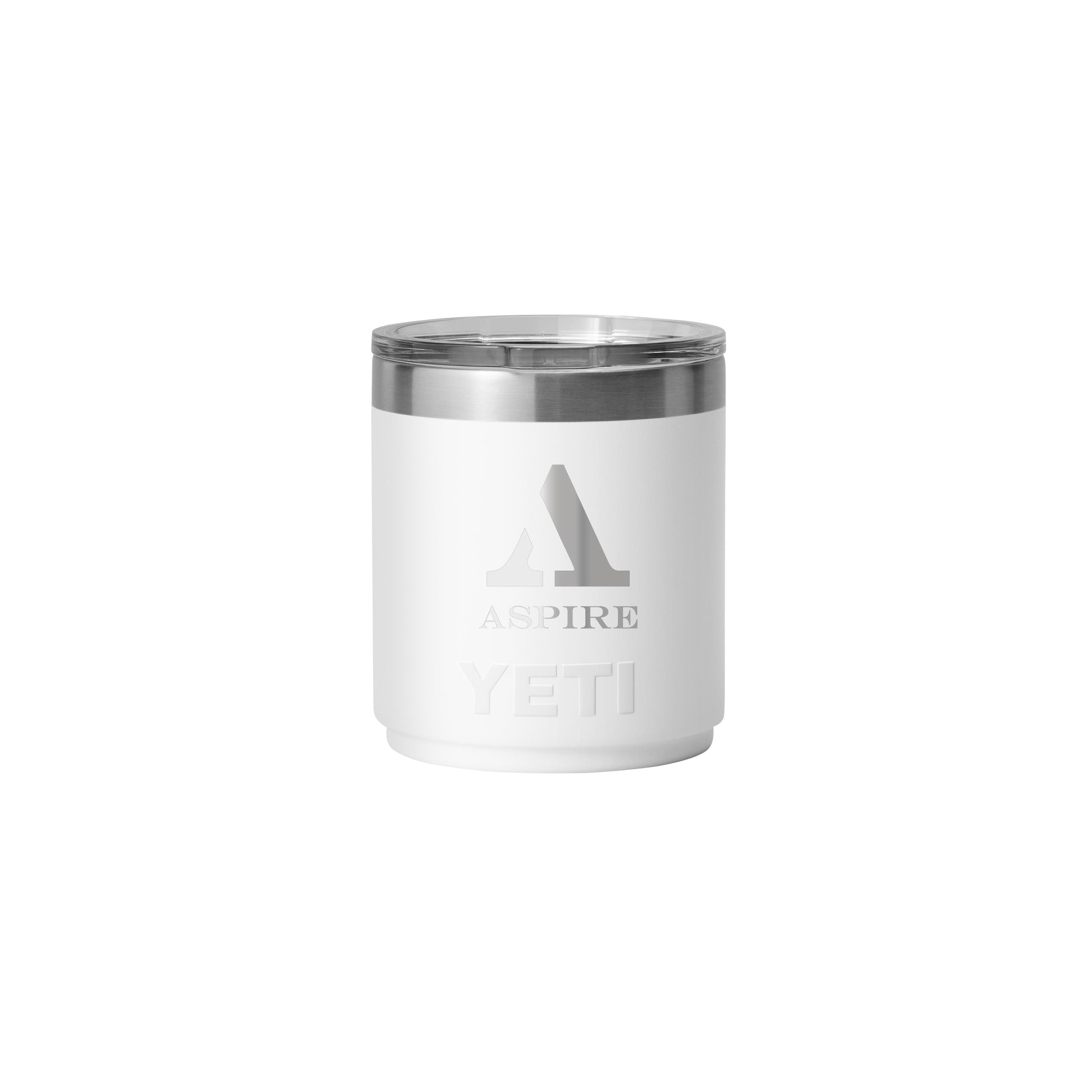 Front View of White Rambler® 10 oz Stackable Lowball with MagSlider™ Lid