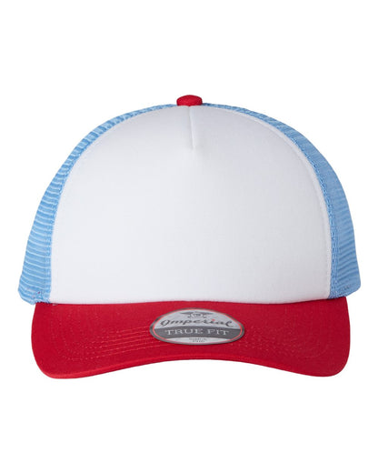 Front View of White/ Red/ Sky Blue North Country Trucker Cap - 1287