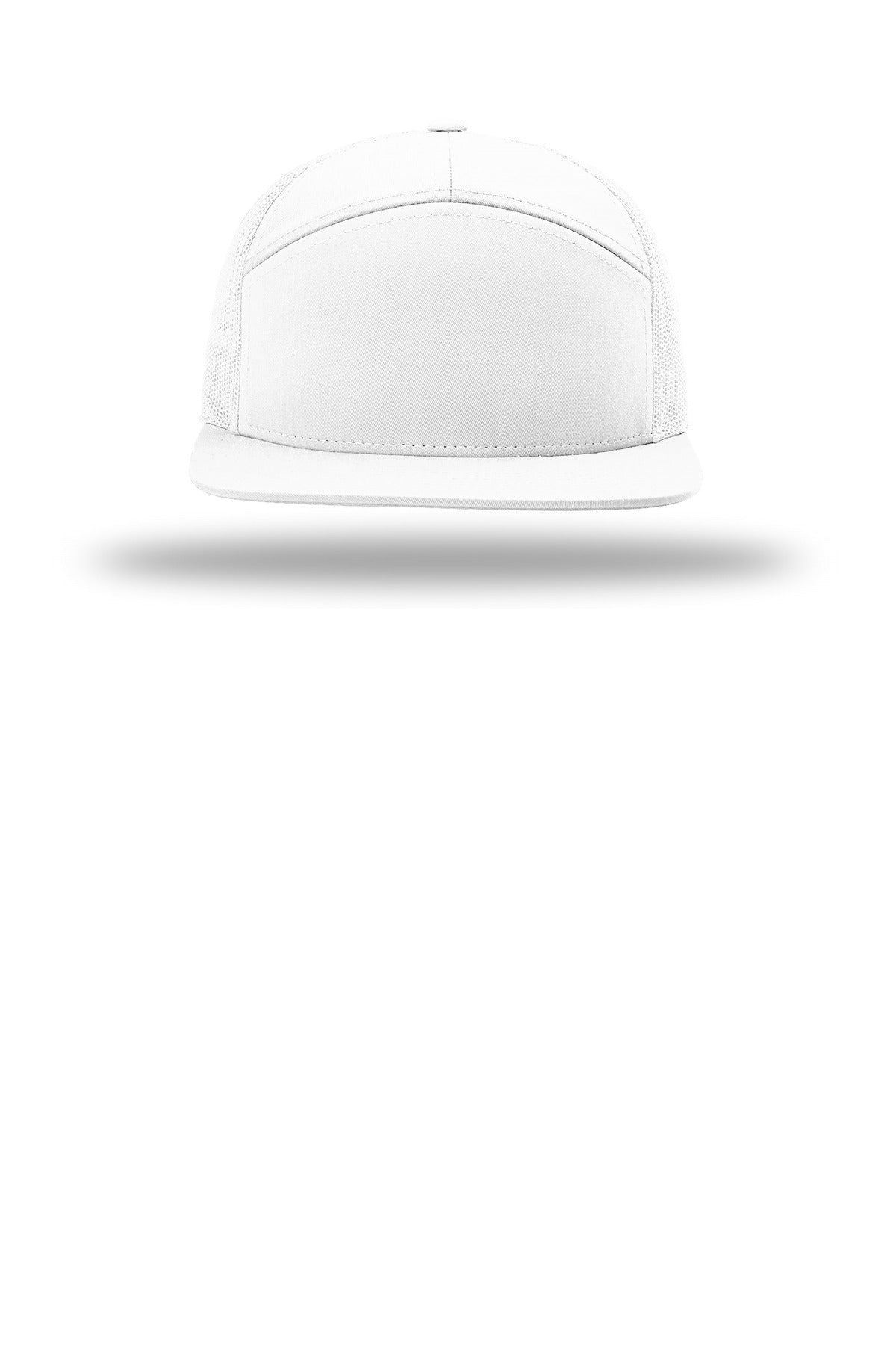 Front View of White Richardson 7-Panel Trucker 168
