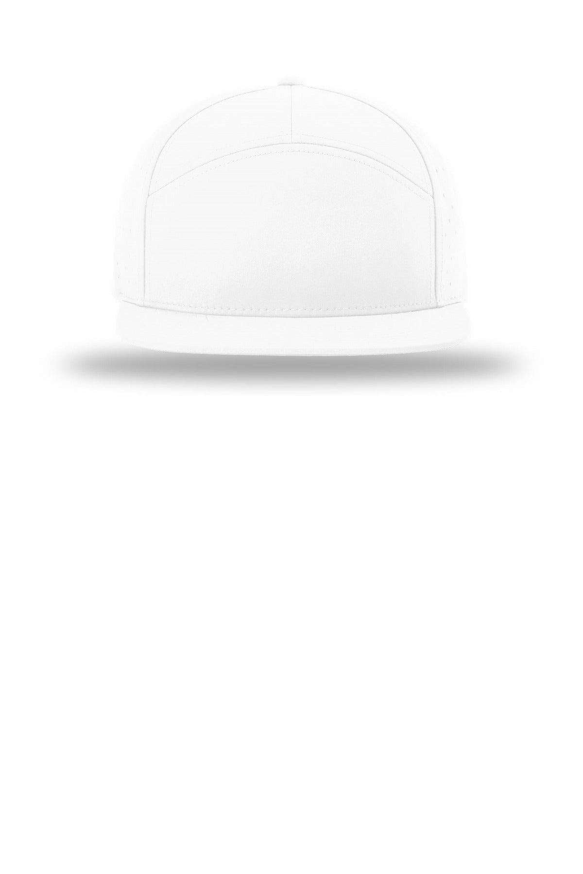 Front View of White Richardson Cannon 7-Panel Flatbill 169