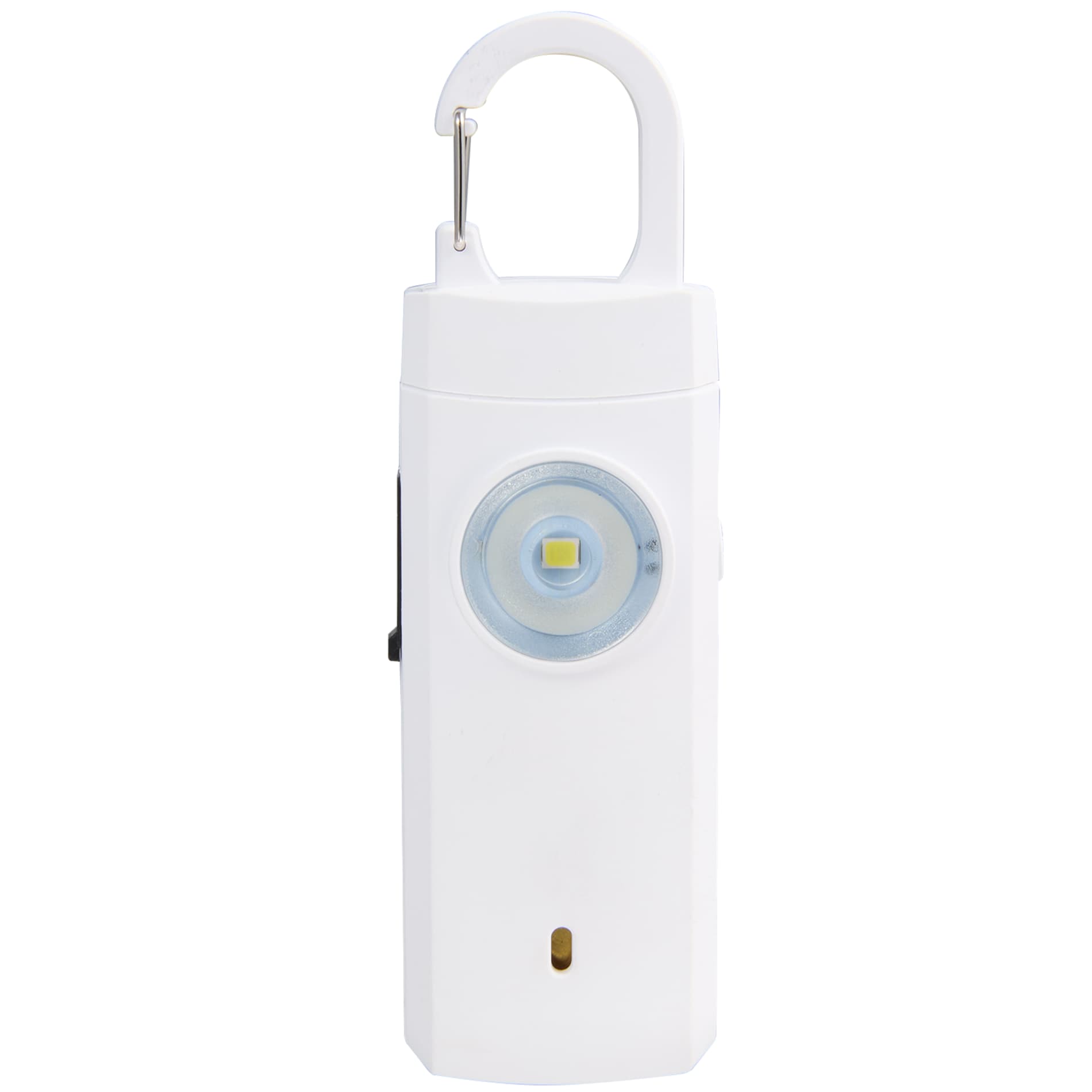 Front View of White Safety Alarm Keychain plain