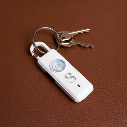 Front View of White Safety Alarm Keychain