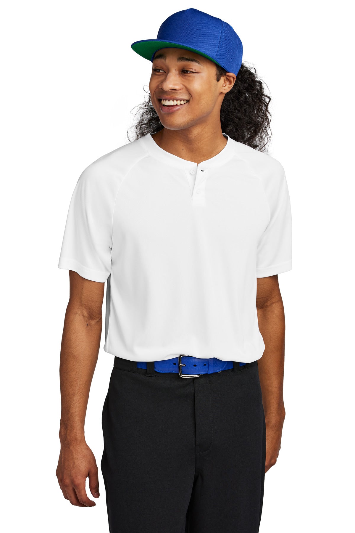 Front View of White Sport-Tek PosiCharge Competitor 2-Button Henley ST359