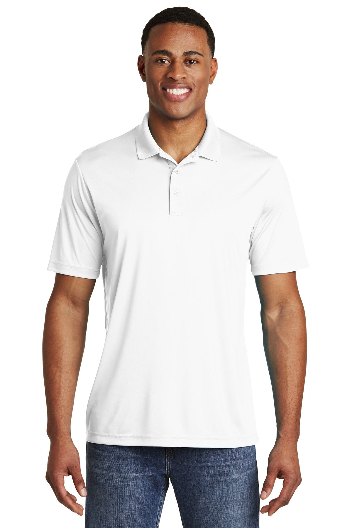 Front View of White Sport-Tek PosiCharge Competitor Polo. ST550