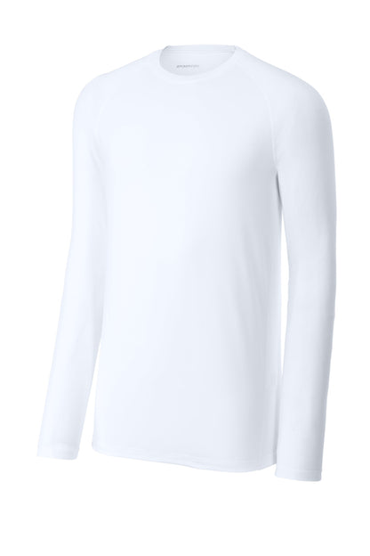 Front View of White Sport-Tek PosiCharge Compression Long Sleeve Tee ST120LS