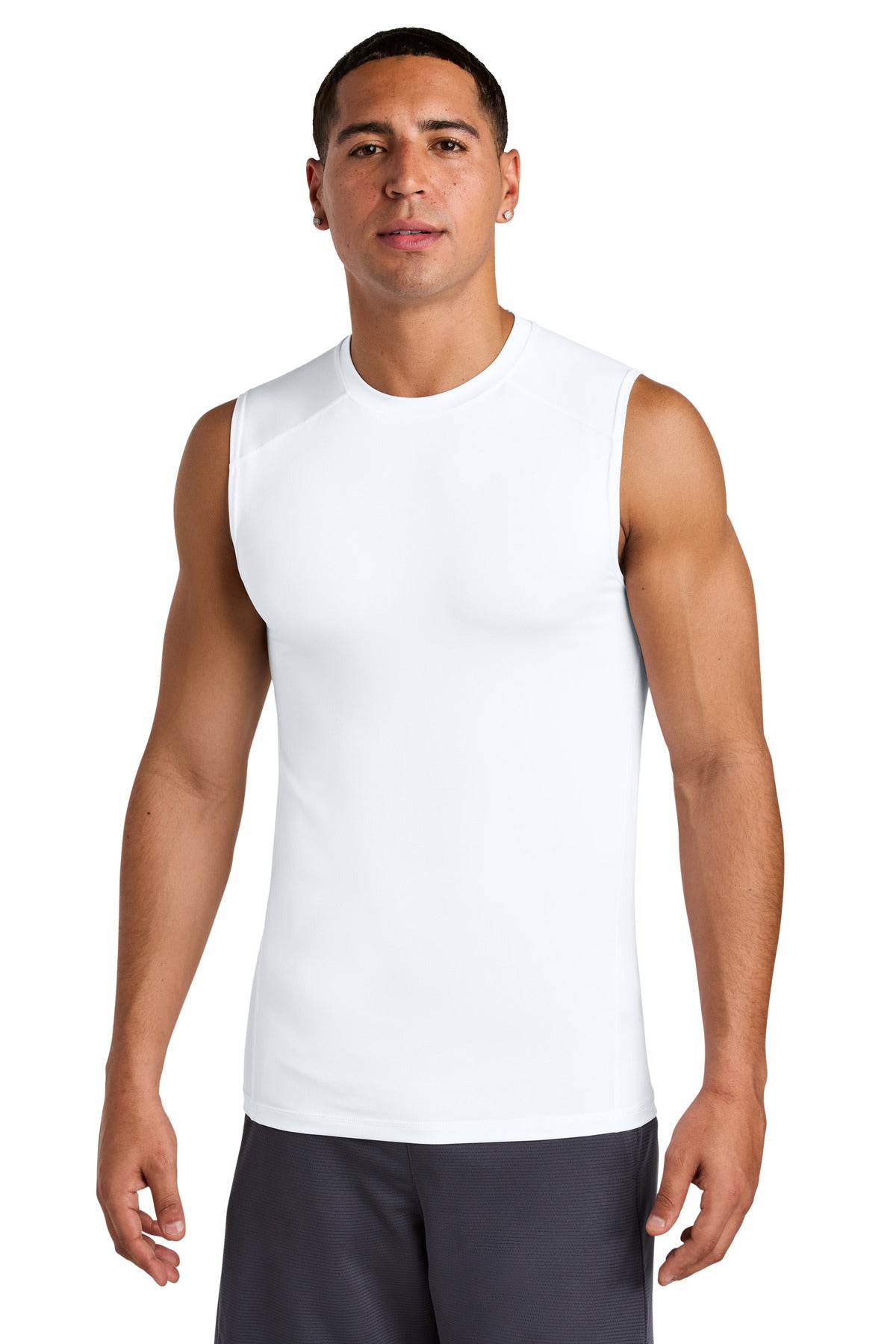Front View of White Sport-Tek PosiCharge Compression Sleeveless Tee ST121SL