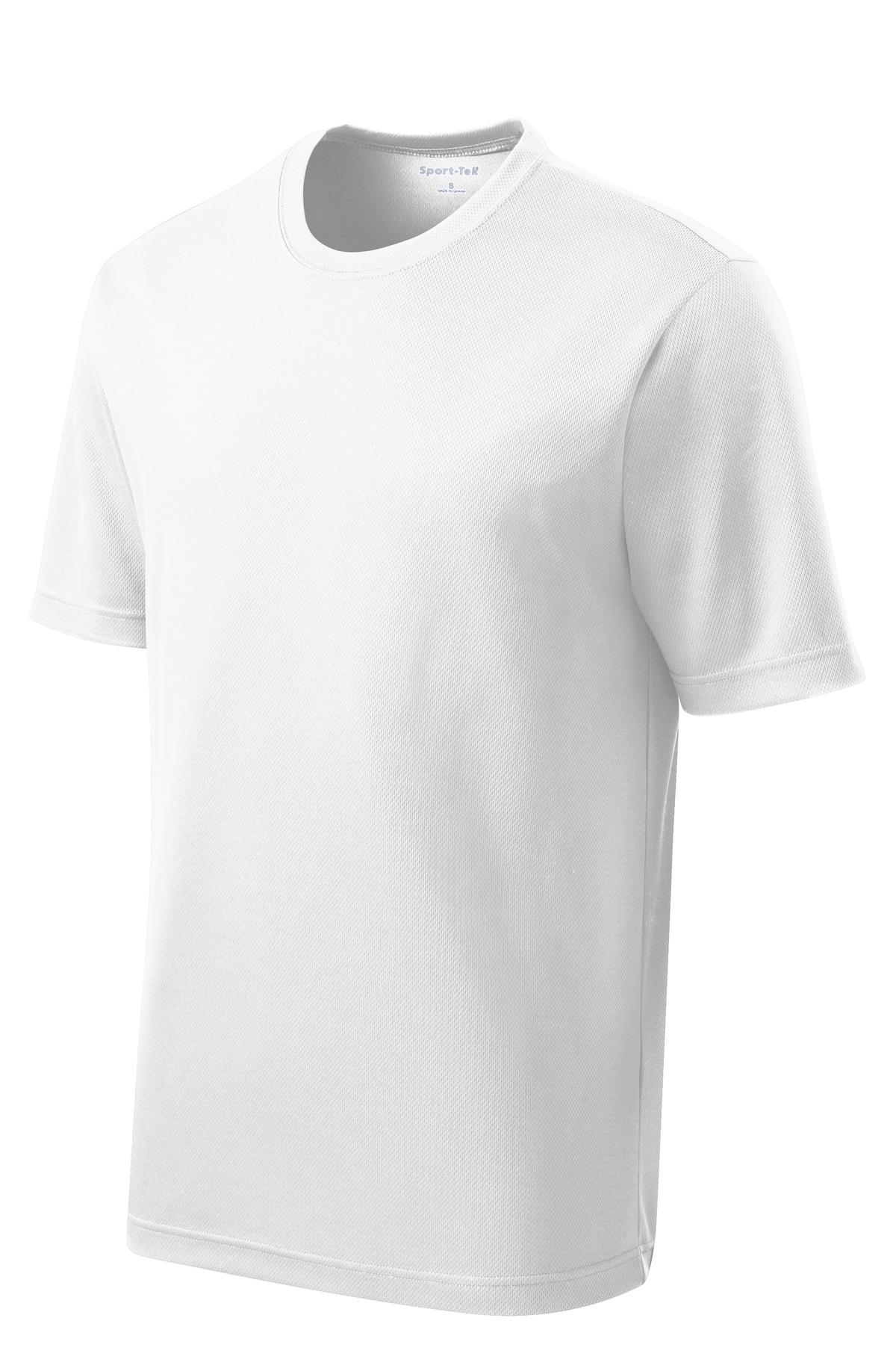 Front View of White Sport-Tek PosiCharge RacerMesh Tee. ST340