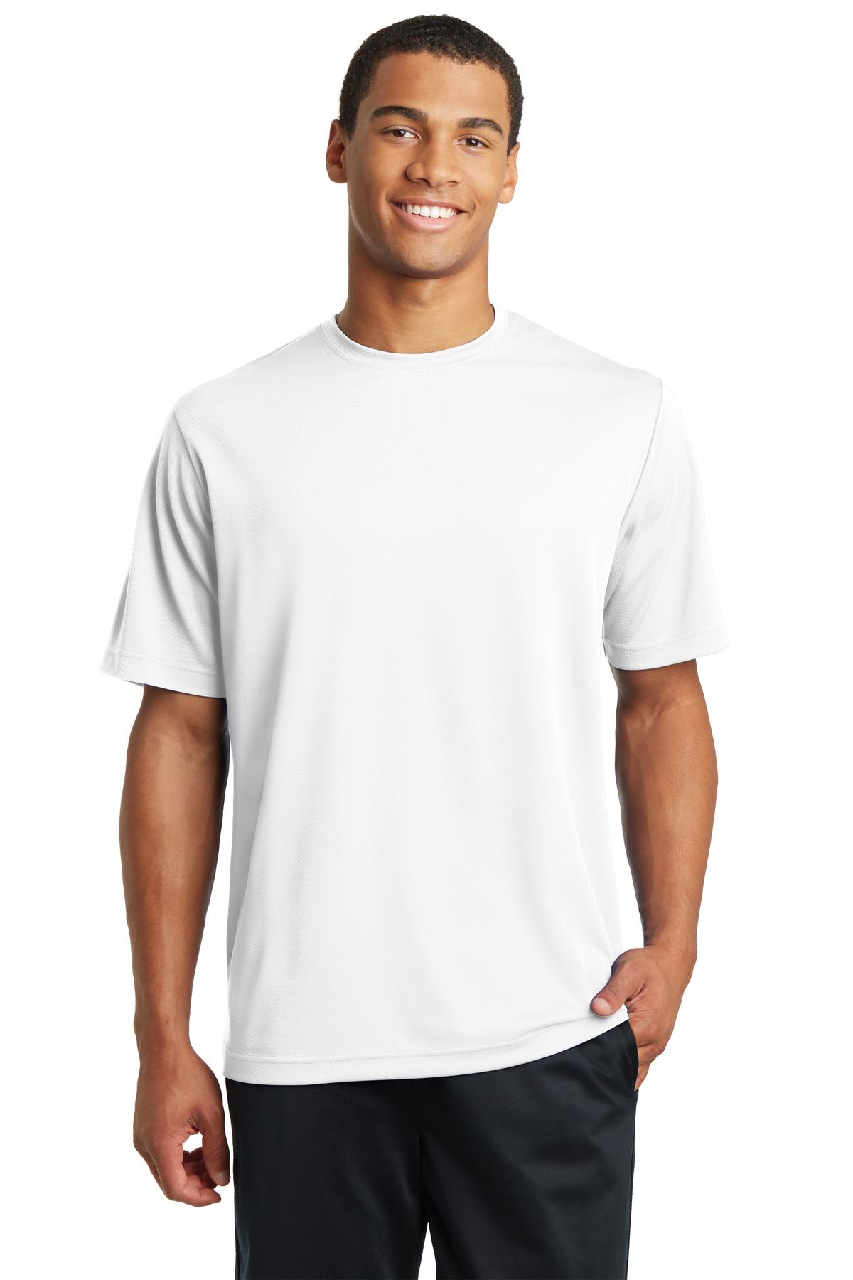 Front View of White Sport-Tek PosiCharge RacerMesh Tee. ST340