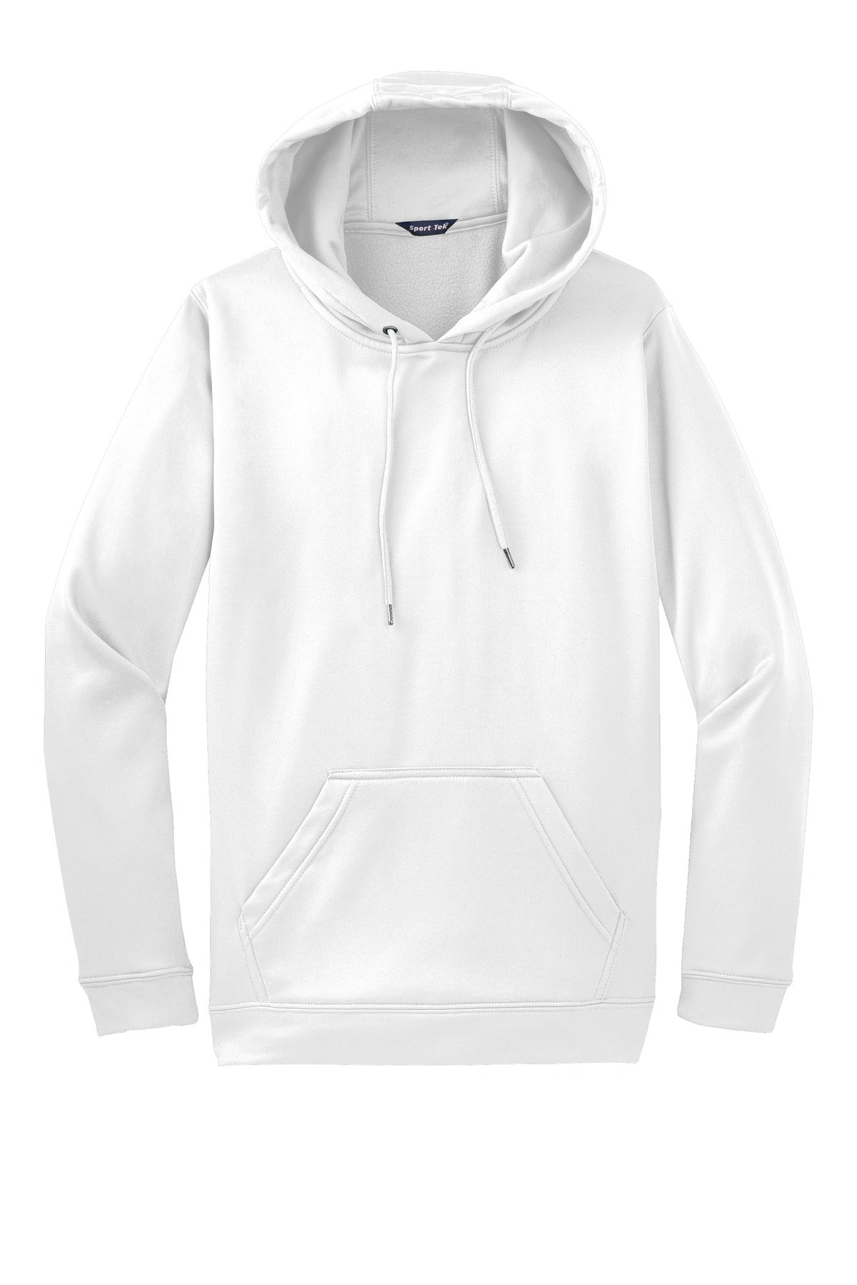 Front View of White Sport-Tek Sport-Wick Fleece Hooded Pullover. F244