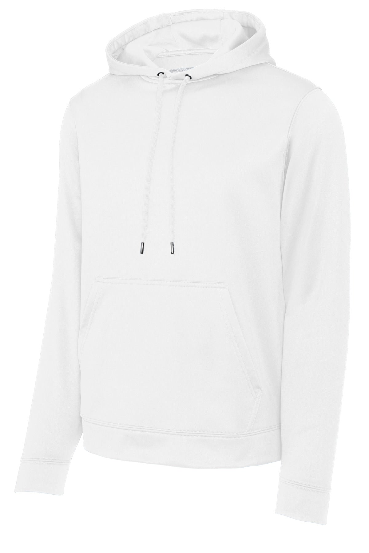 Front View of White Sport-Tek Sport-Wick Fleece Hooded Pullover. F244