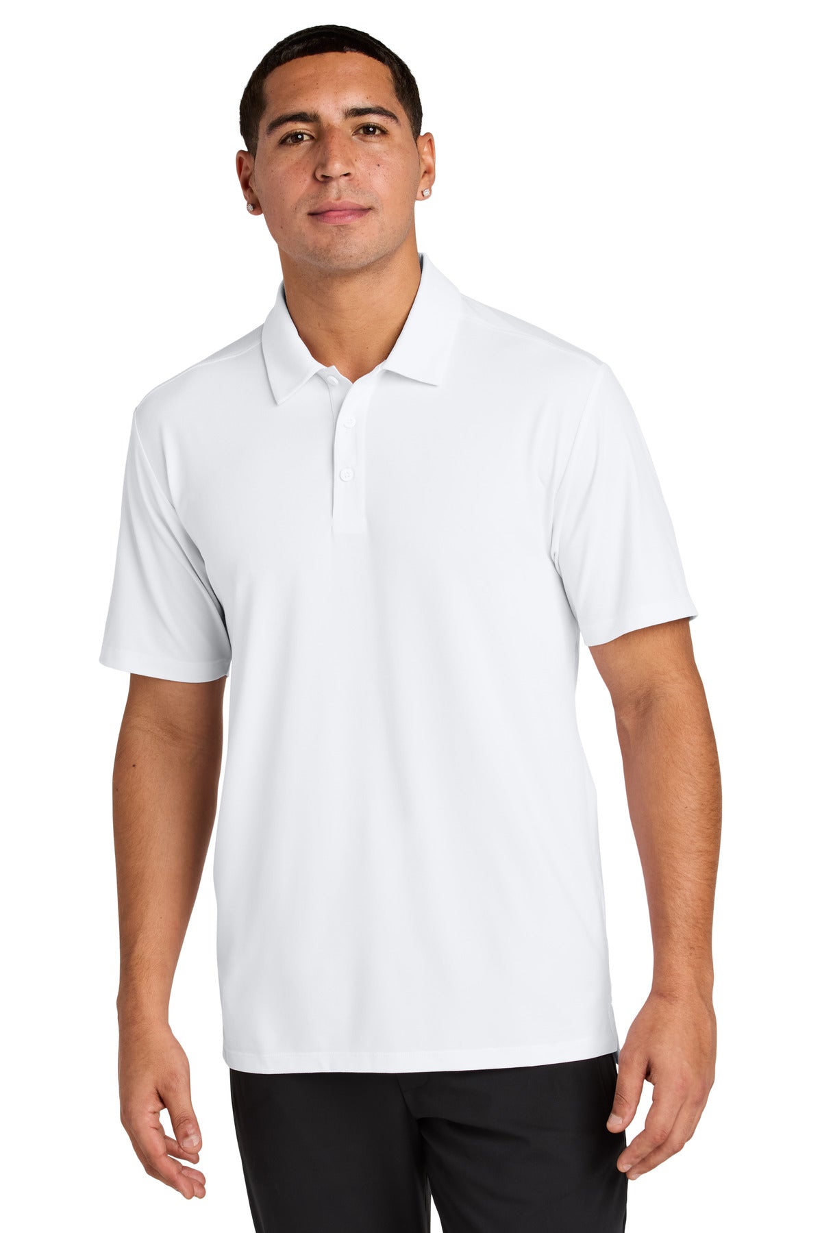 Front View of White Sport-Tek Versa Polo ST490