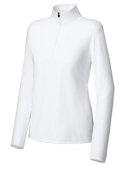 Front View of White Sport-Tek Women's Micropique Sport-Wick 1/4-Zip LST672