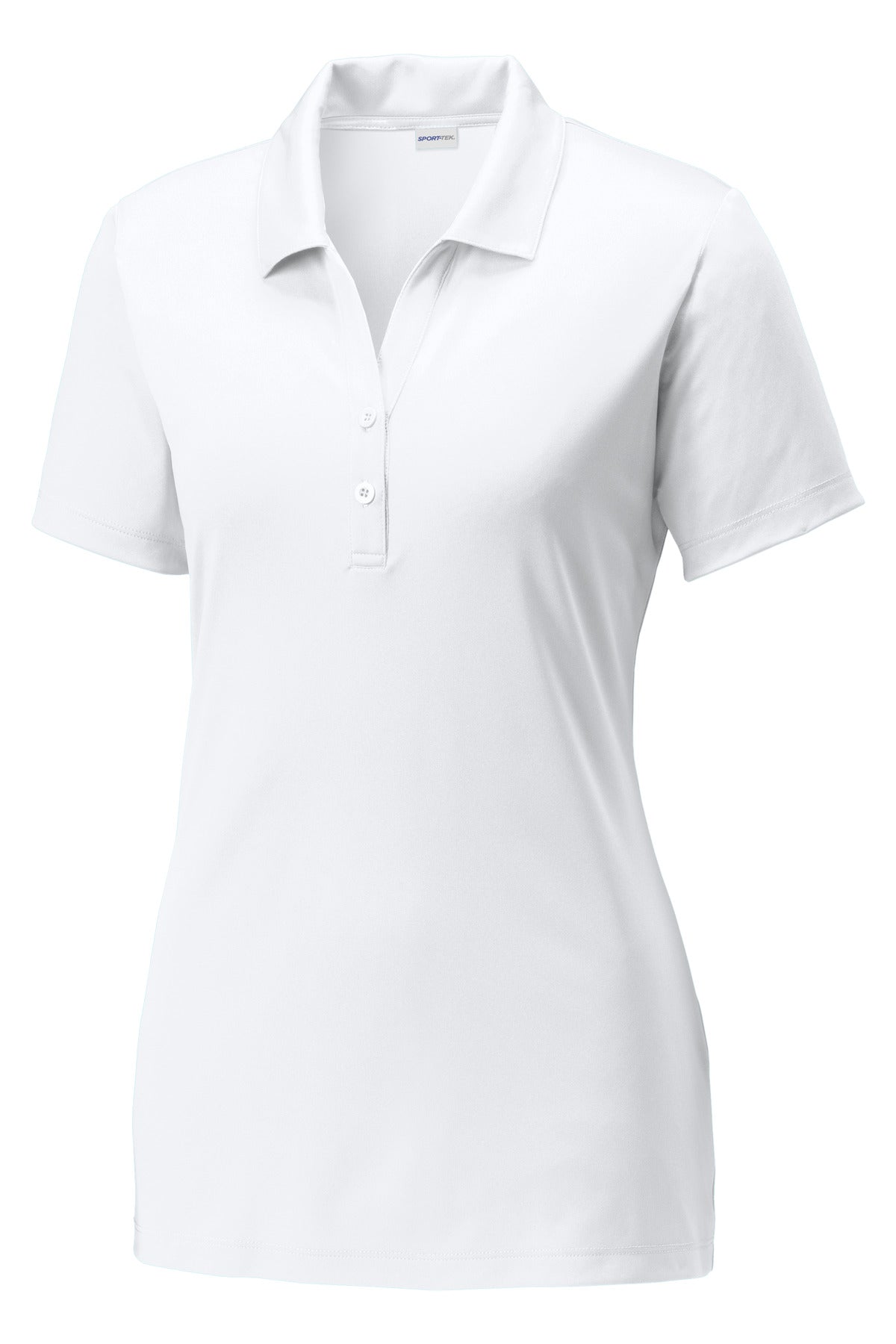 Front View of White Sport-Tek Women's PosiCharge Competitor Polo. LST550