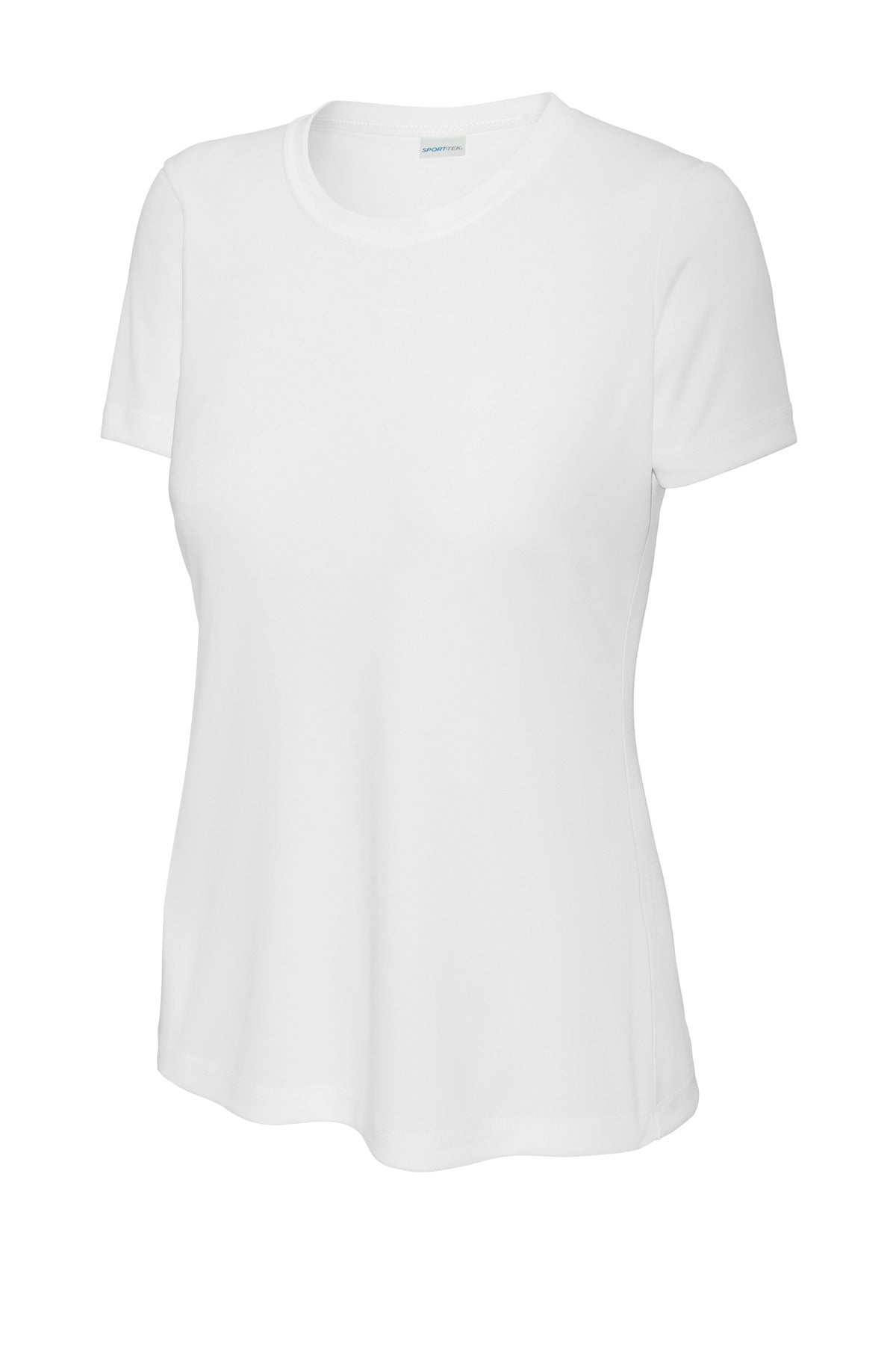 Front View of White Sport-Tek Women's PosiCharge Competitor Tee. LST350