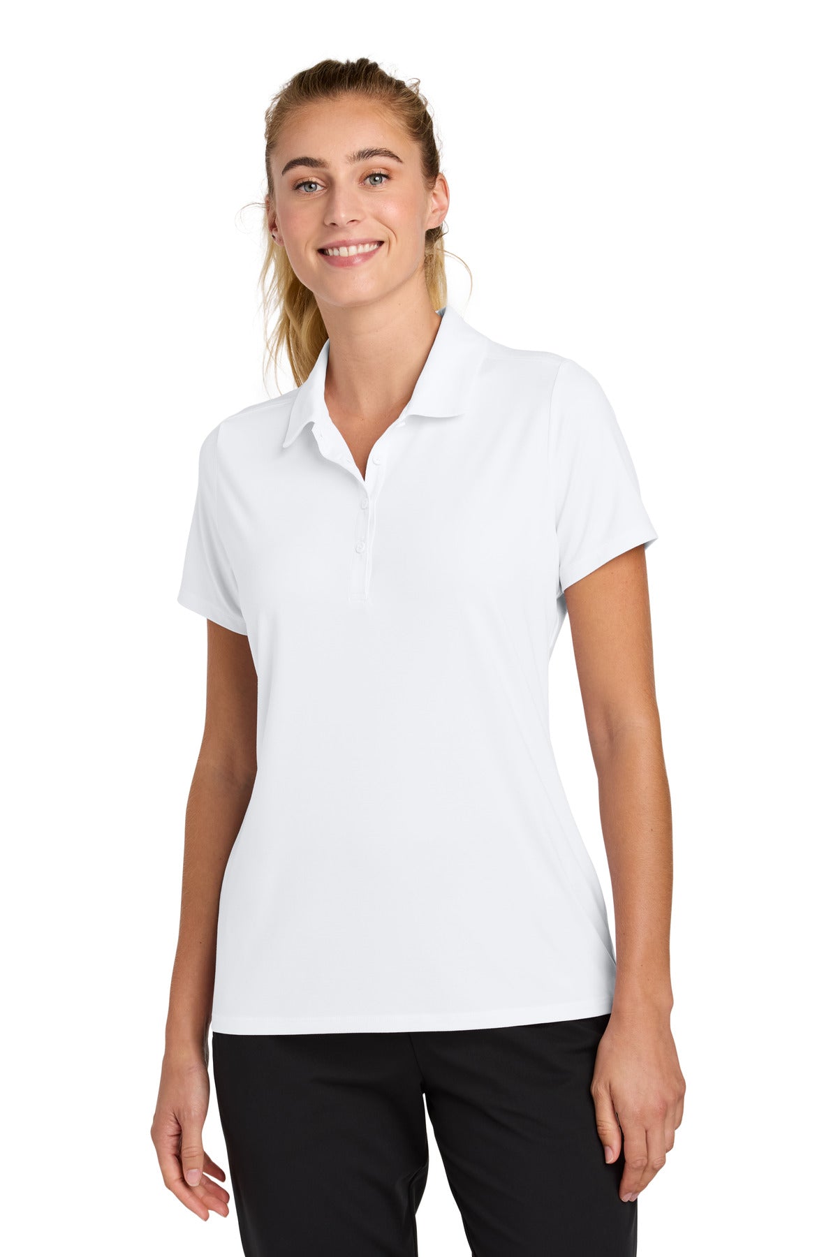 Front View of White Sport-Tek Women's Versa Polo LST490