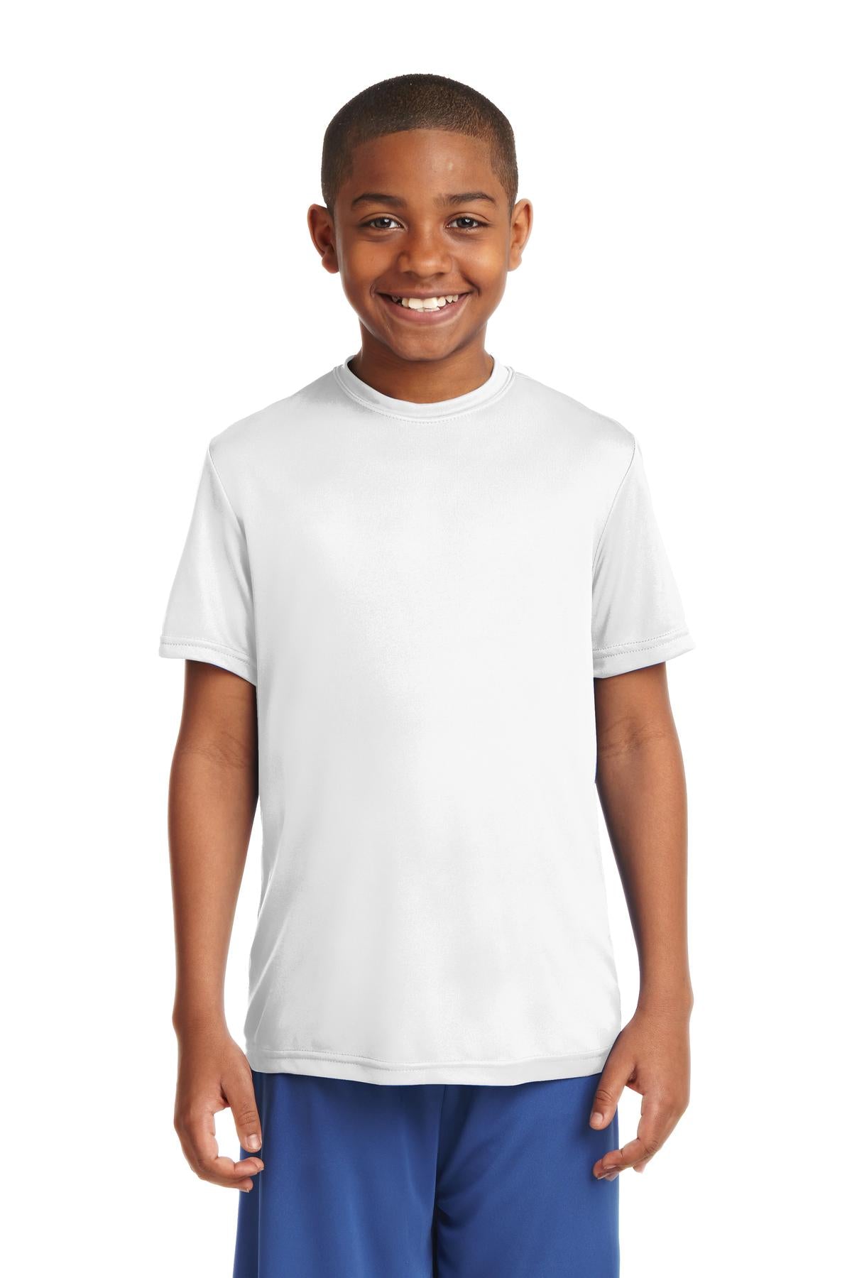 Front View of White Sport-Tek Youth PosiCharge Competitor Tee. YST350