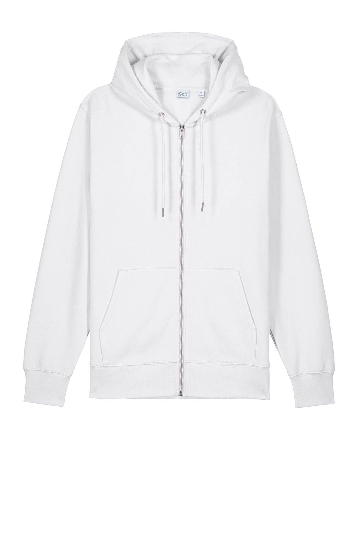 Front View of White Stanley/Stella Unisex Cultivator 2.0 Full-Zip Hooded Sweatshirt SXU005