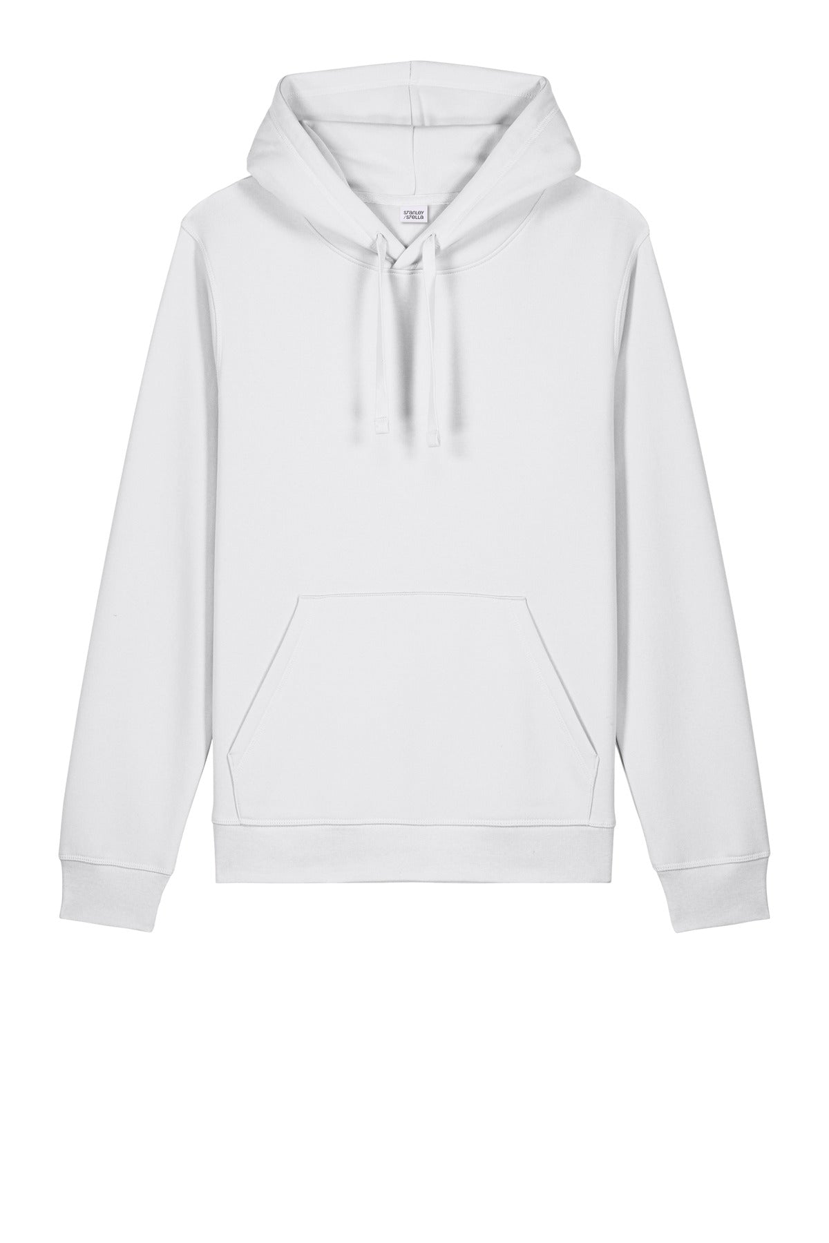 Front View of White Stanley/Stella Unisex Drummer 2.0 Hooded Sweatshirt SXU009