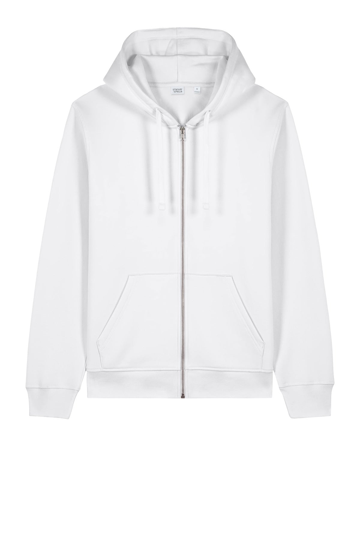 Front View of White Stanley/Stella Unisex Mixer Full-Zip Hooded Sweatshirt SXU011