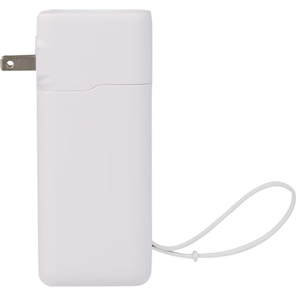 Front View of White UL Listed 10,000 mAh 20W PD Power Bank with AC Plu plain