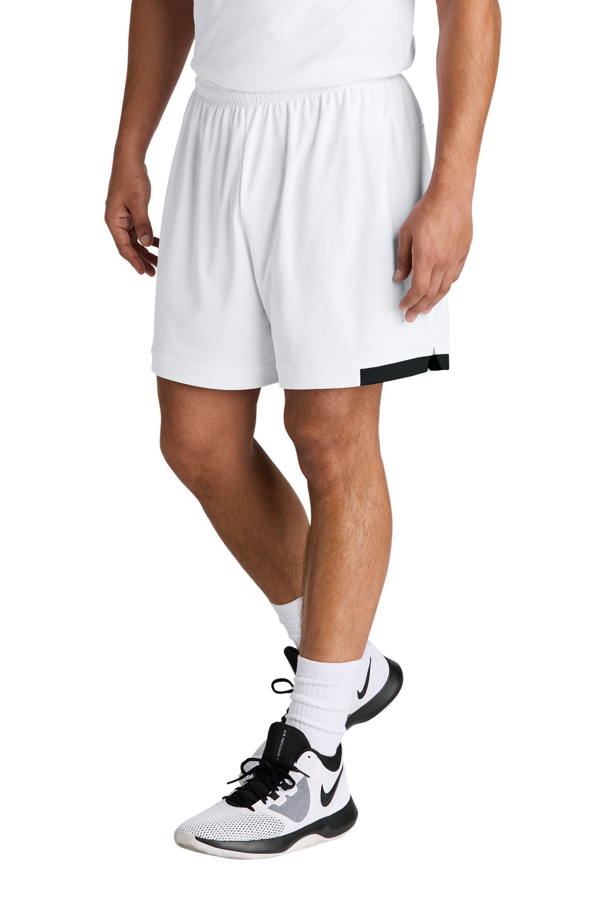 Front View of White/Blk Sport-Tek Club 7" Short ST442