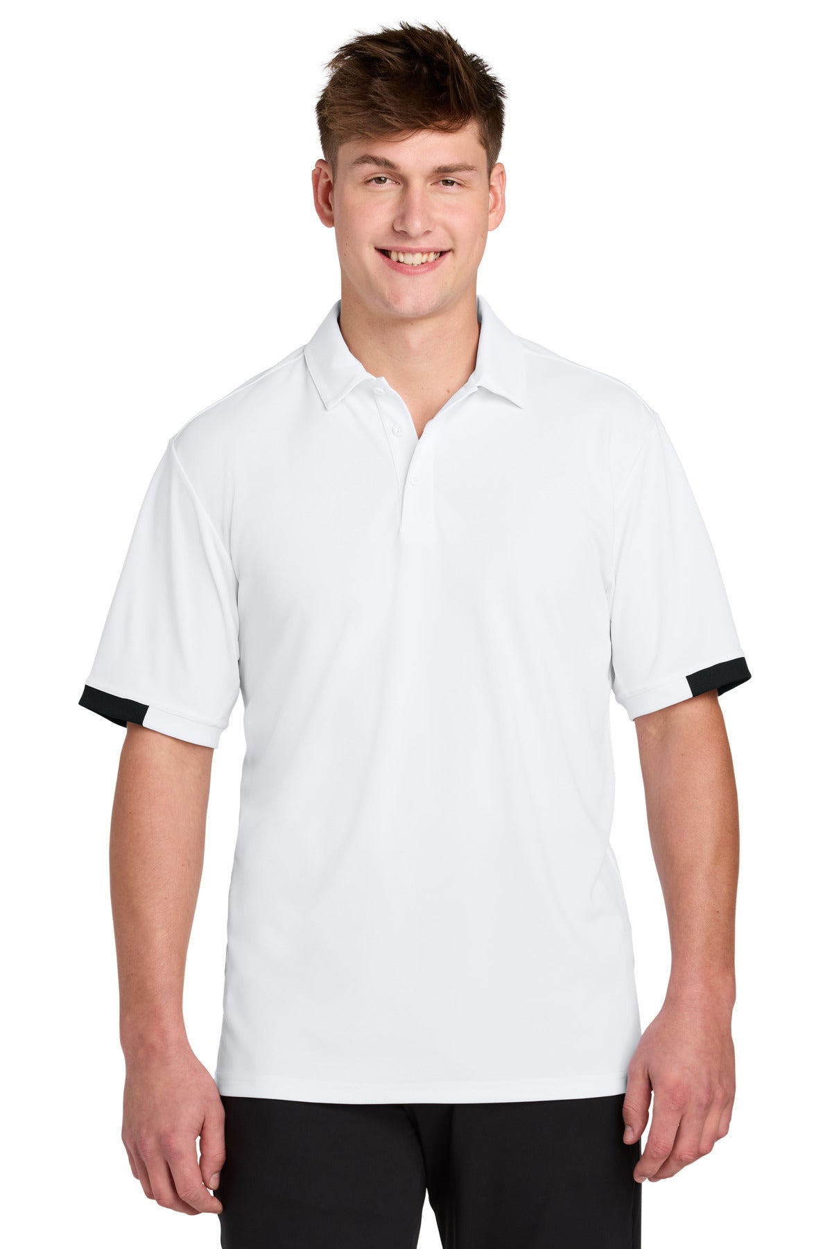 Front View of White/Blk Sport-Tek Club Colorblock Polo ST444