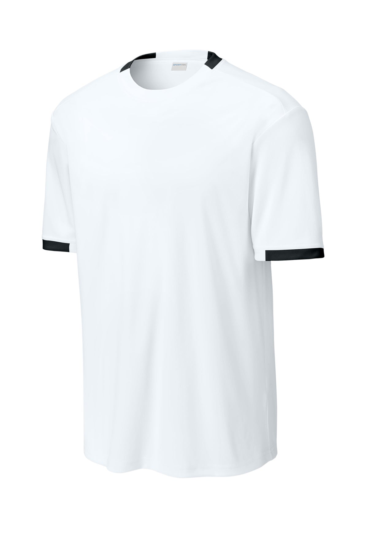 Front View of White/Blk Sport-Tek Club Short Sleeve Crew ST440
