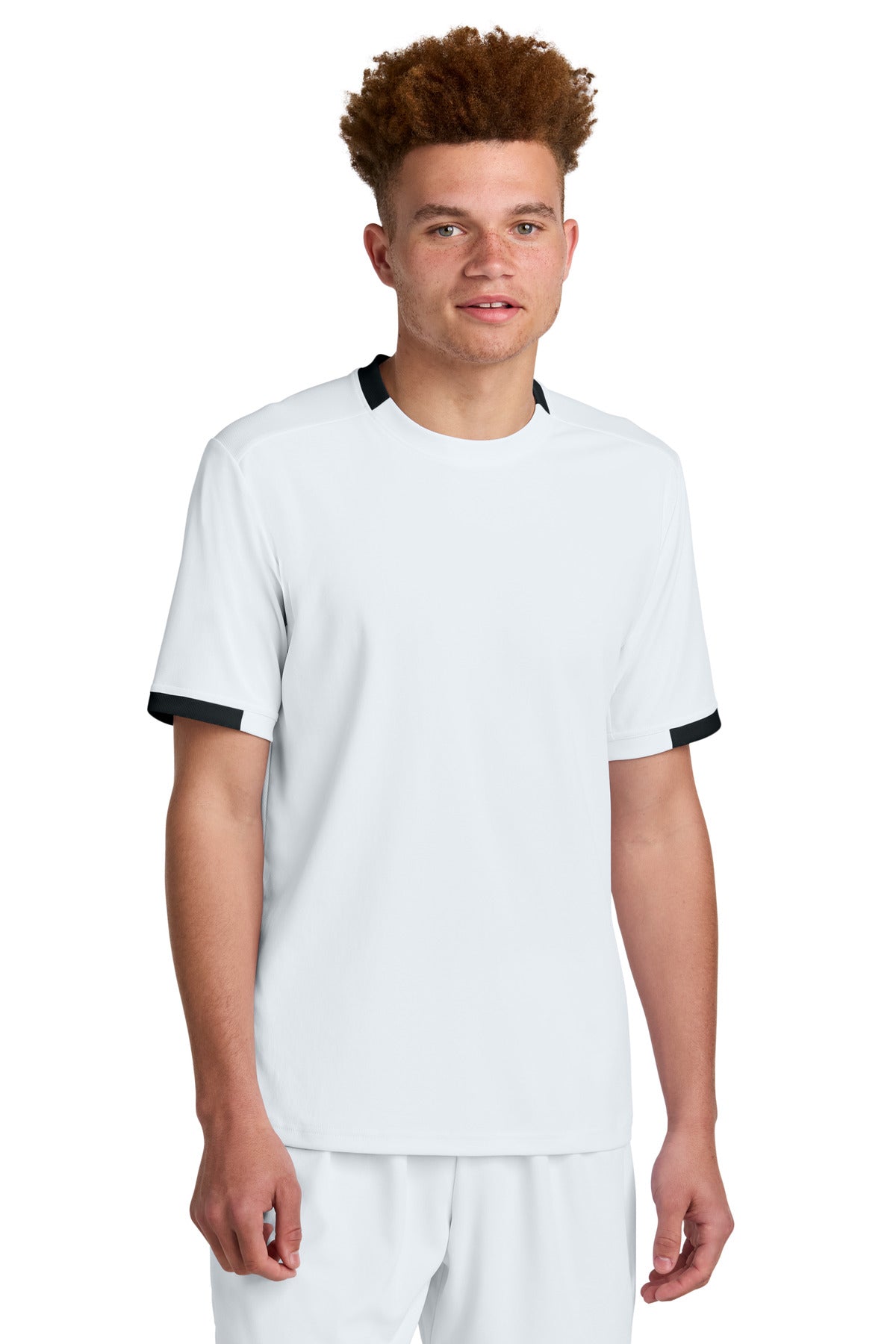 Front View of White/Blk Sport-Tek Club Short Sleeve Crew ST440