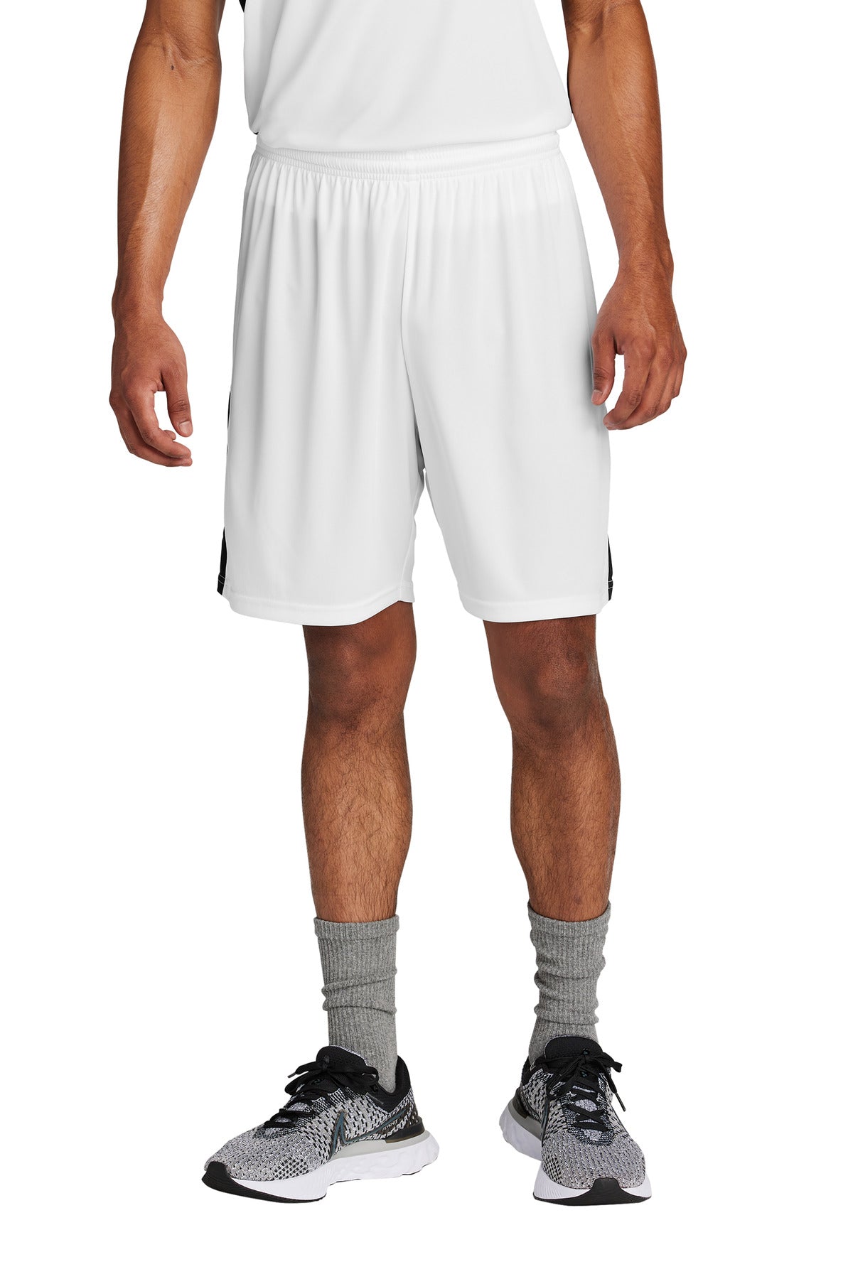 Front View of White/Blk Sport-Tek Competitor United 7" Short ST103