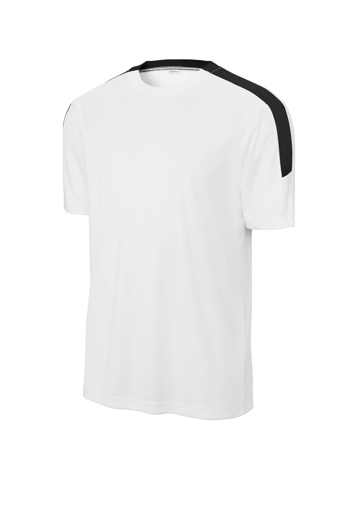 Front View of White/Blk Sport-Tek Competitor United Crew ST100
