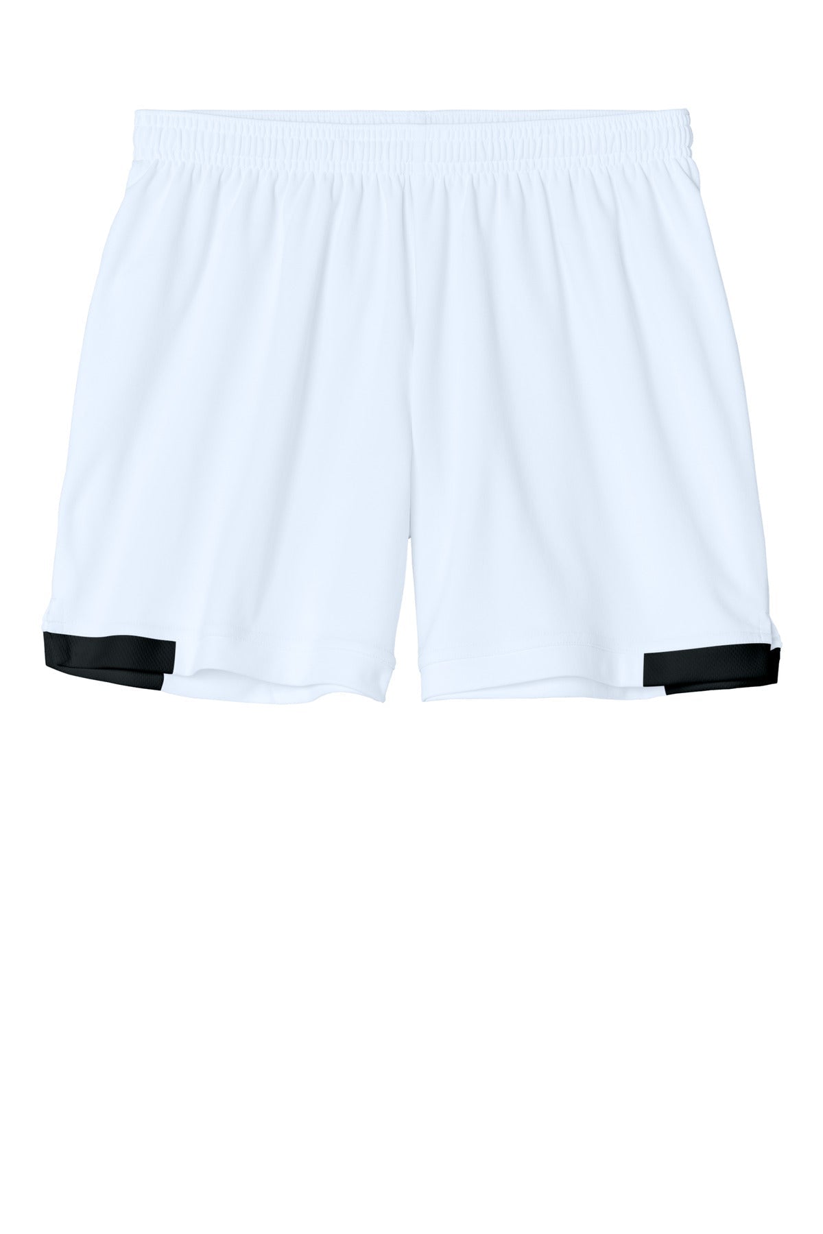 Front View of White/Blk Sport-Tek Women's Club 5" Short LST442