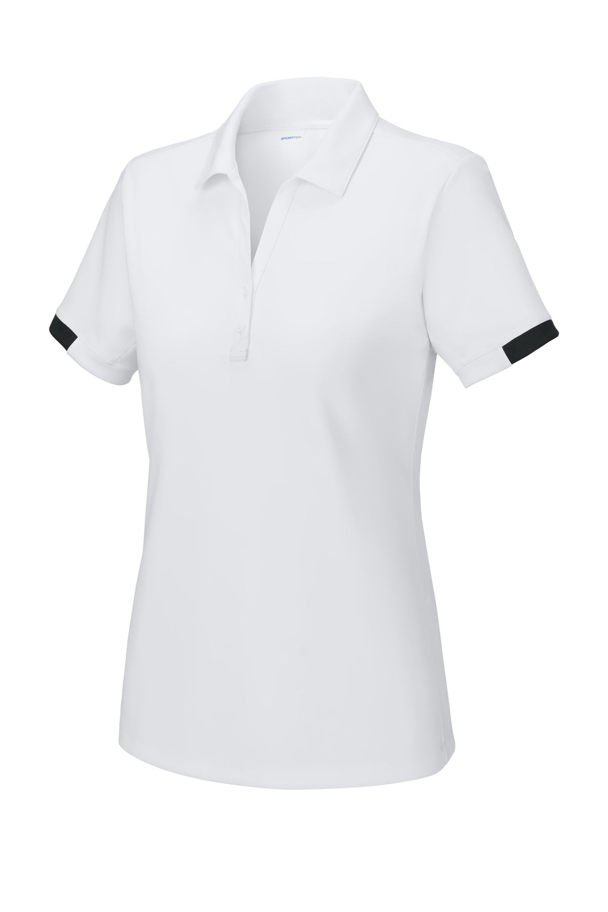 Front View of White/Blk Sport-Tek Women's Club Colorblock Polo LST444