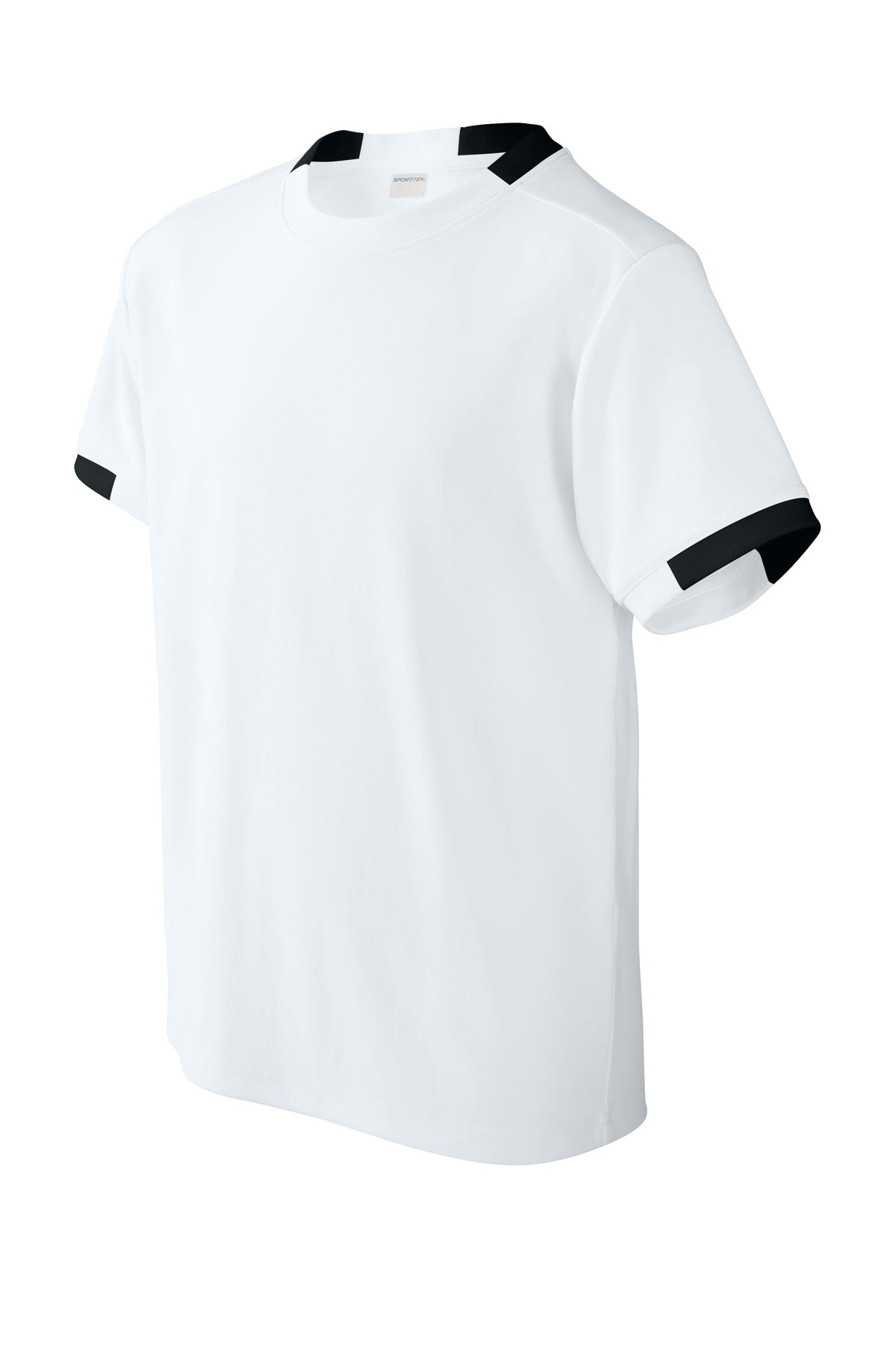 Front View of White/Blk Sport-Tek Youth Club Short Sleeve Crew YST440