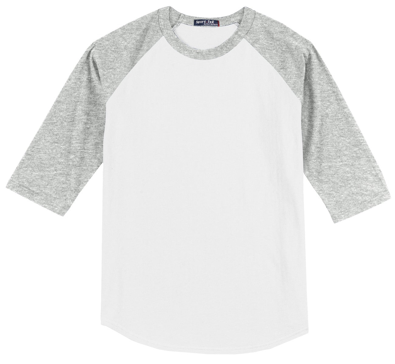 Front View of White/Grey Hth Sport-Tek Colorblock Raglan Jersey. T200