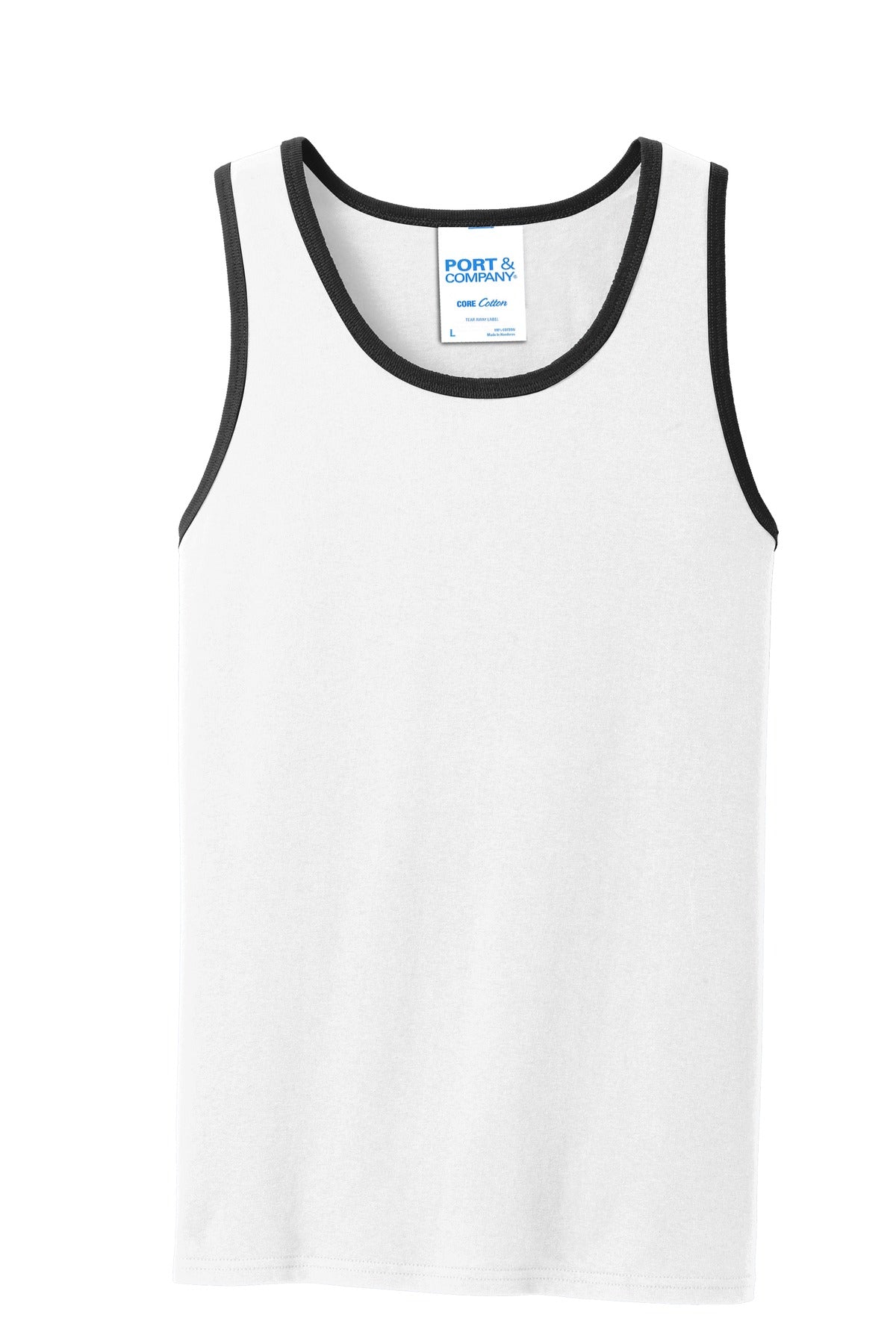 Front View of White/Jet Blck Port & Co Core Cotton Tank Top. PC54TT