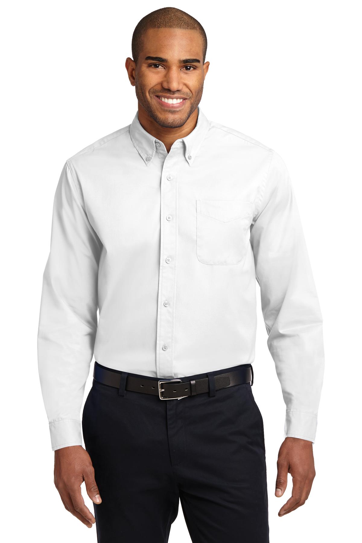 Front View of White/Lt Stone Port Authority Long Sleeve Easy Care Shirt S608
