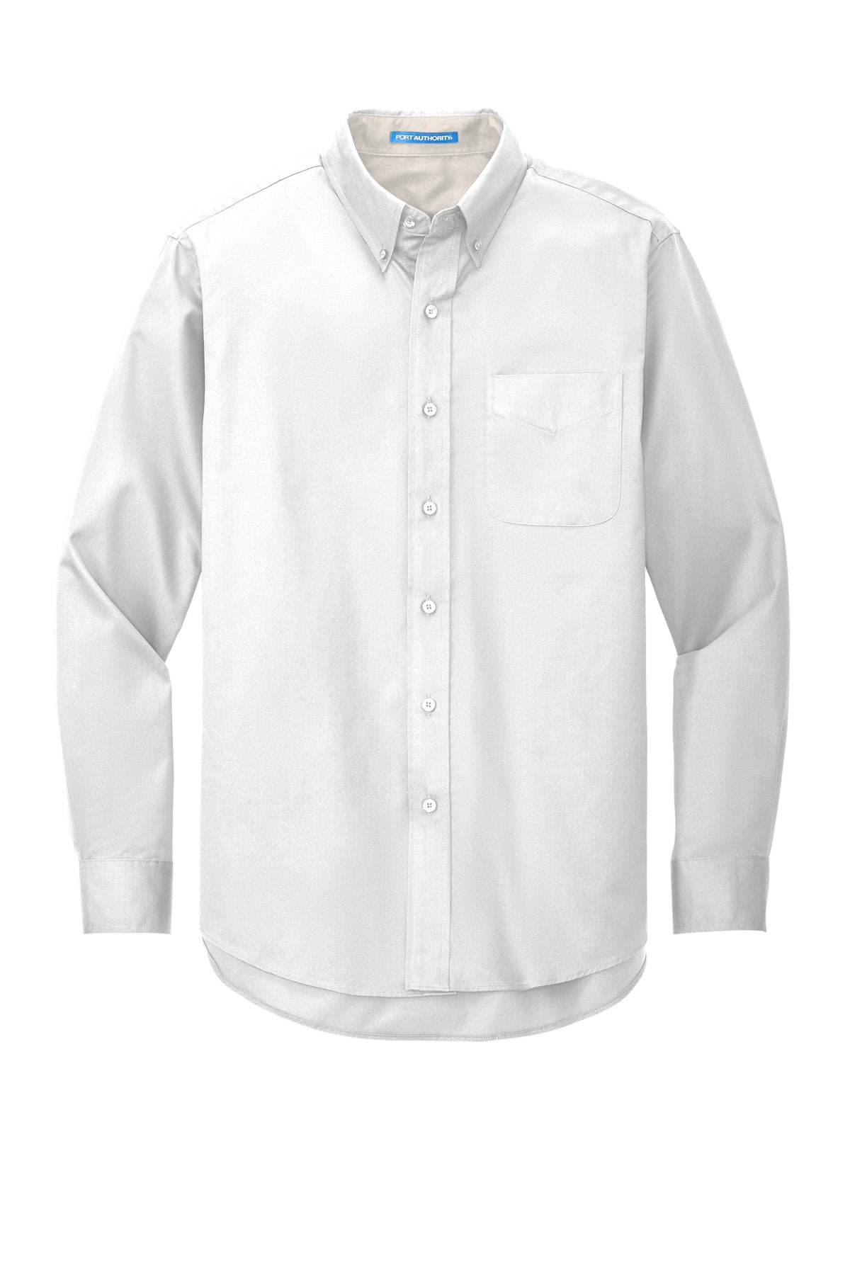 Front View of White/Lt Stone Port Authority Long Sleeve Easy Care Shirt S608