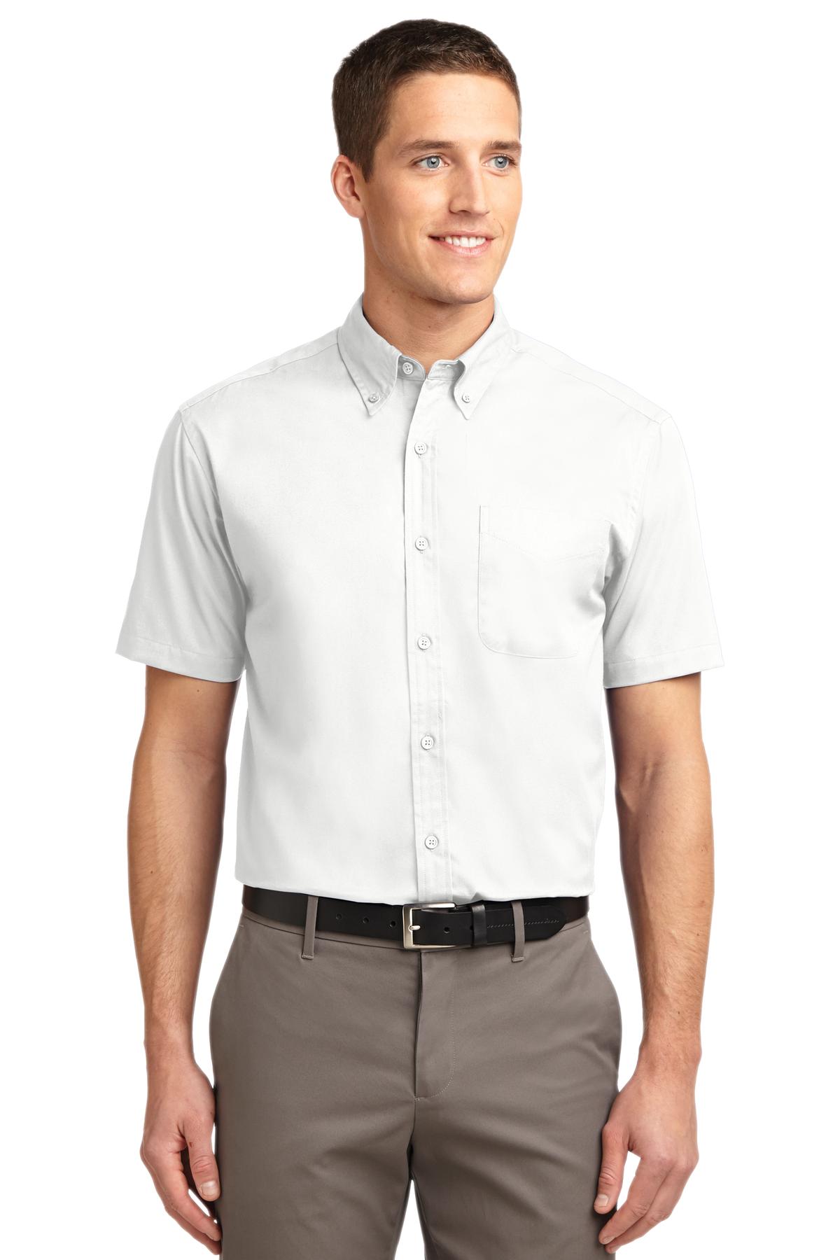 Front View of White/Lt Stone Port Authority Short Sleeve Easy Care Shirt. S508