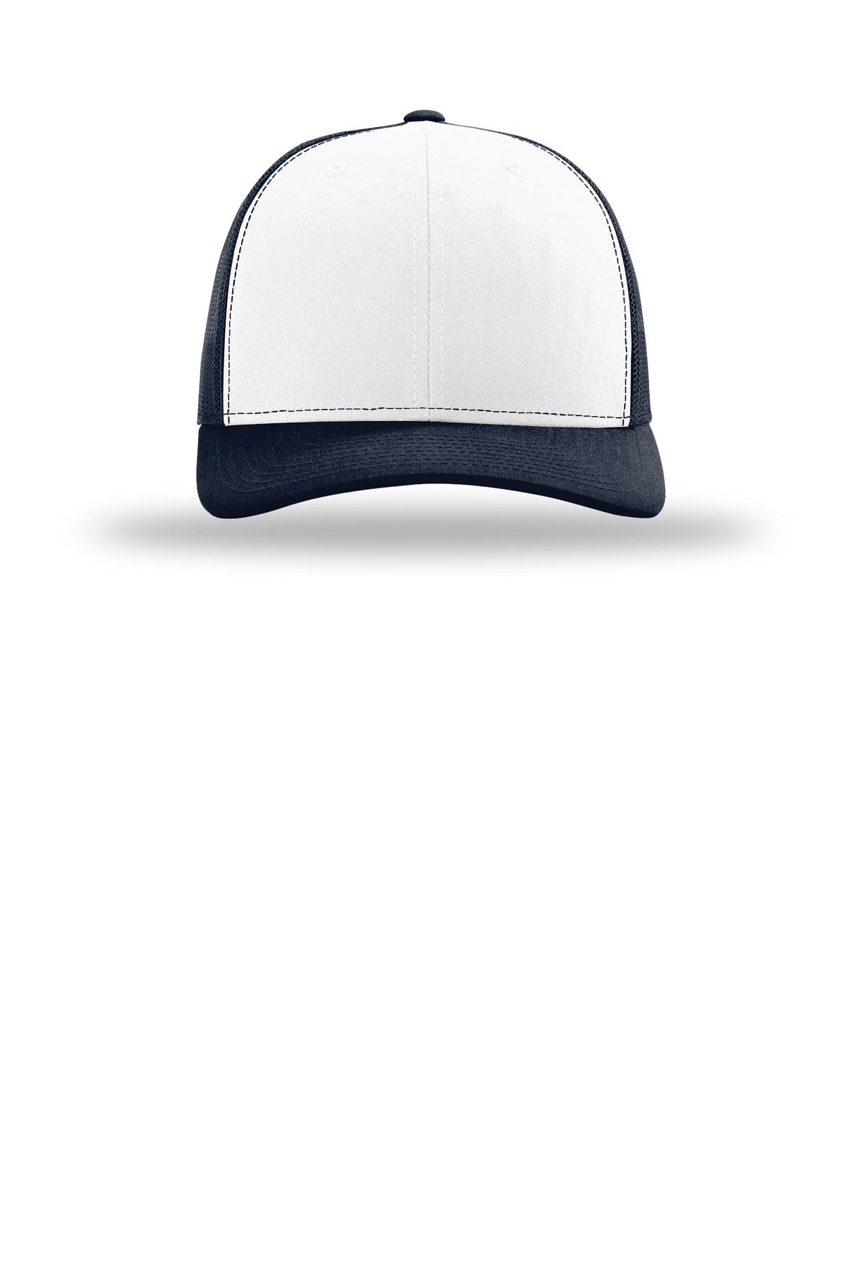 Front View of Wh/Nvy/Nvy Richardson Trucker Cap 112