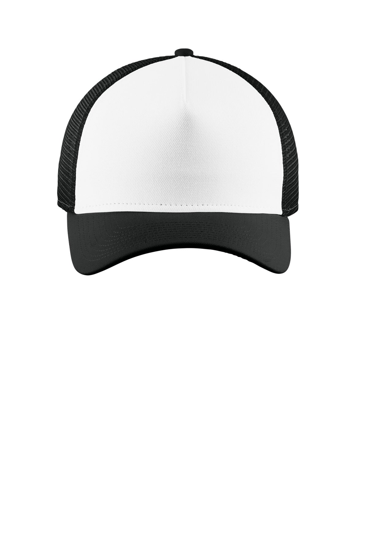 Front View of Wht/Bk/Bk New Era A-Frame Snapback Mesh Back Cap NE212