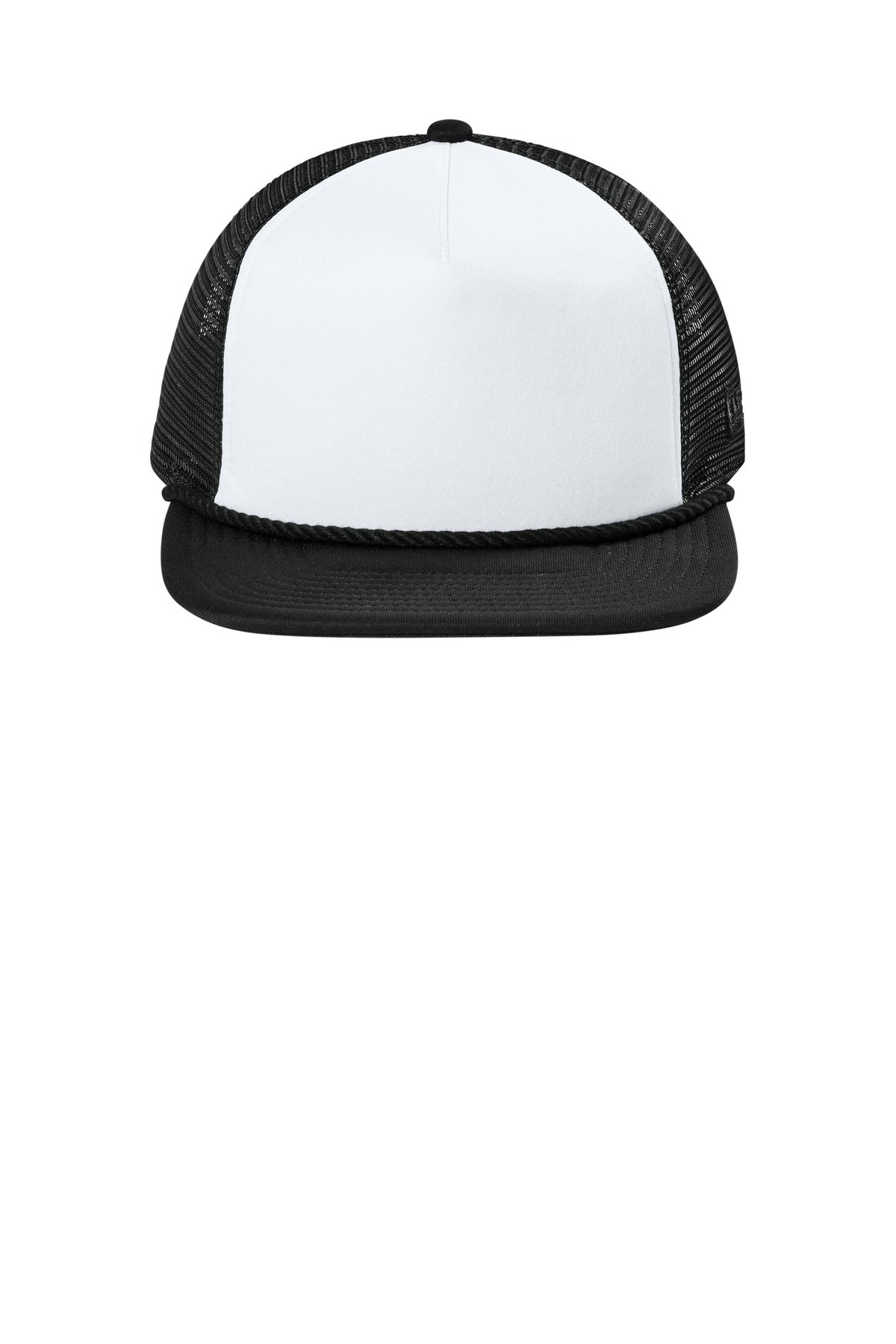 Front View of Wht/Bk/Bk New Era Foam Rope Trucker Cap NE410