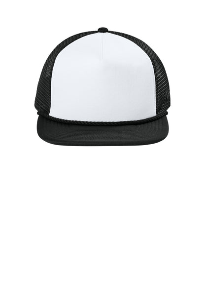 Front View of Wht/Bk/Bk New Era Foam Rope Trucker Cap NE410
