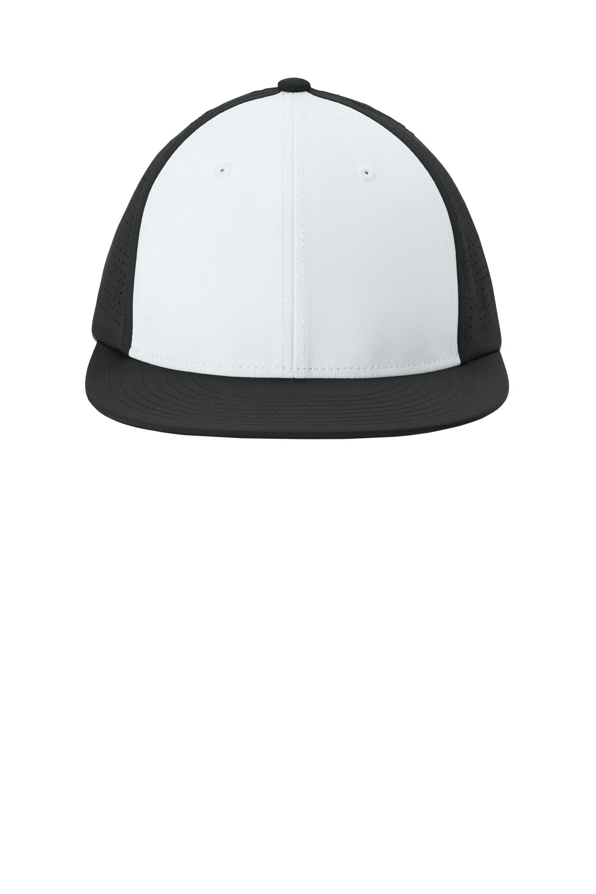 Front View of Wht/Bk/Bk Sport-Tek Pro-Cut Stretch-Tek Cap STC64