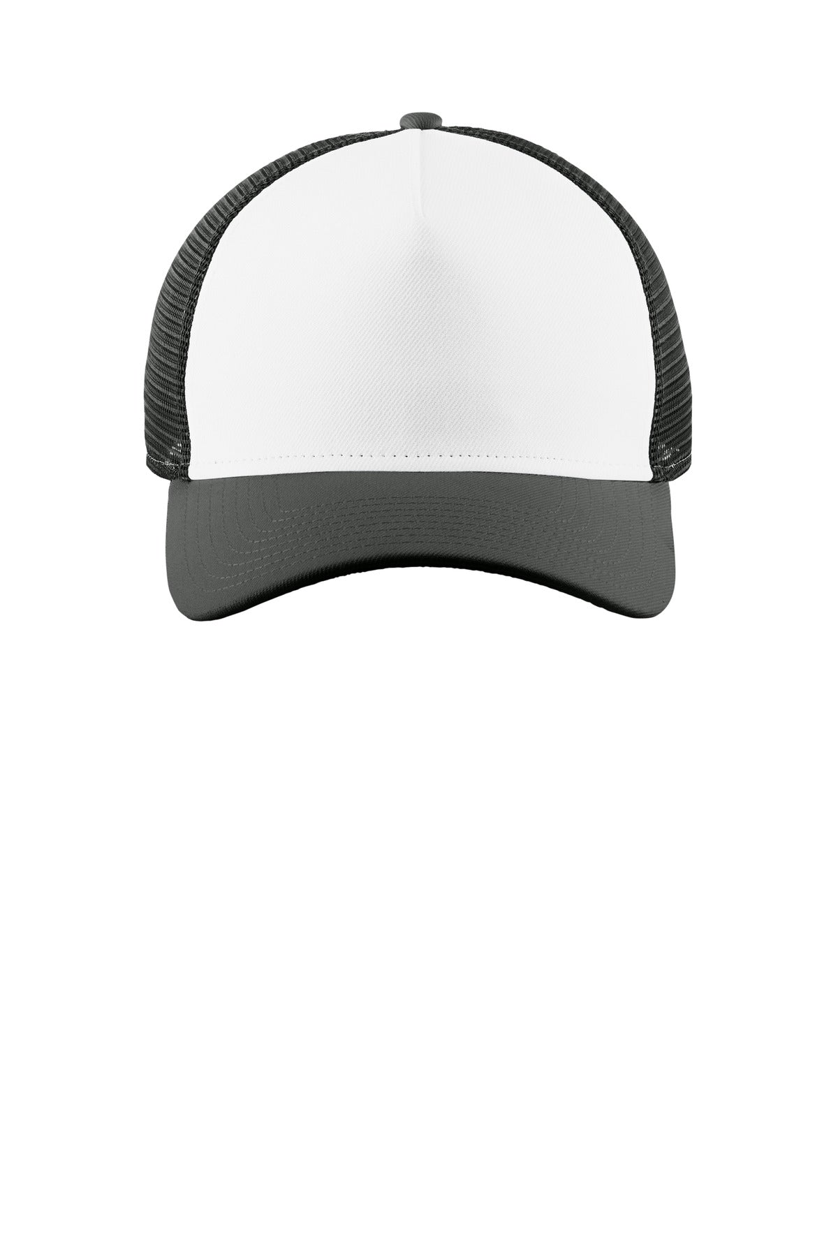 Front View of Wht/Gp/Gp New Era A-Frame Snapback Mesh Back Cap NE212