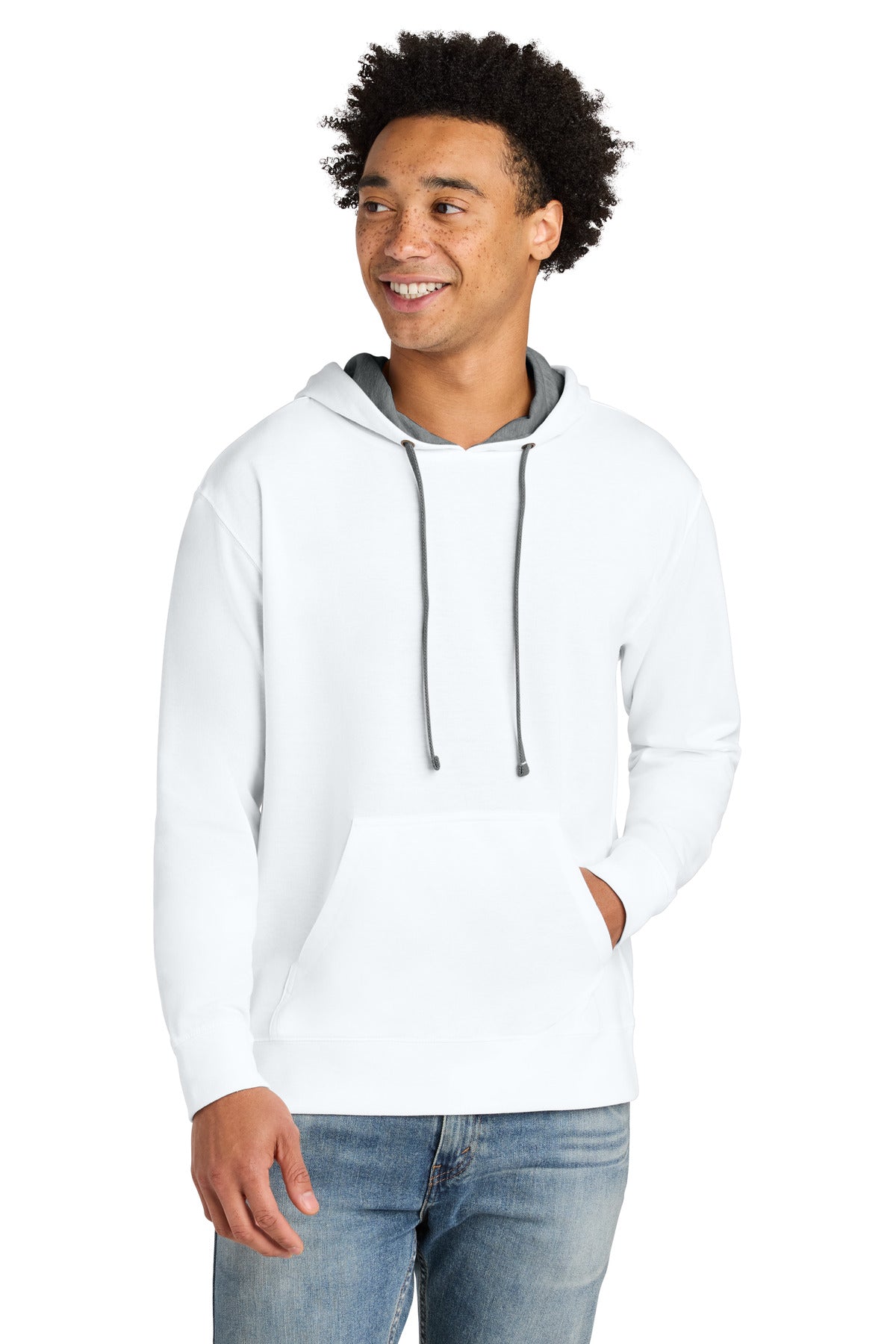 Front View of Wht/HtGray Next Level Apparel Laguna Hoodie NL9301